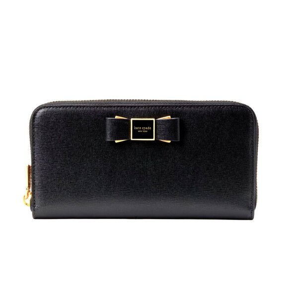 New Kate Spade Morgan Bow Embellished Zip Around Continental Wallet Black - Picture 1 of 3